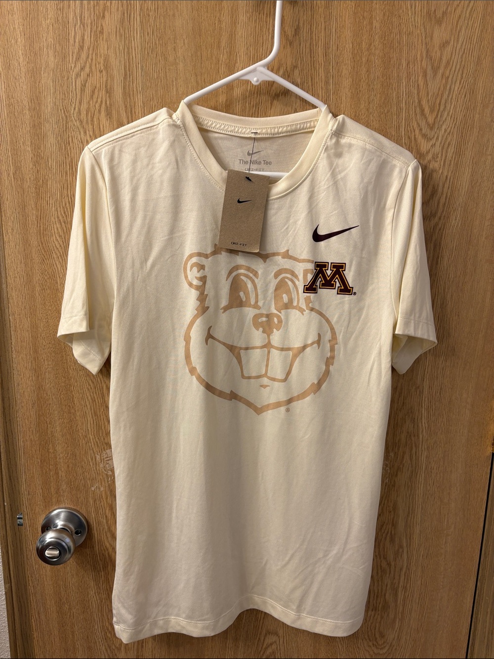 Nike Cream Short Sleeve Tee with Maroon 'M' Logo